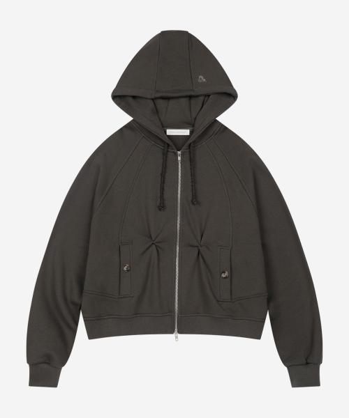 Twist-pinched hoodie zip-up (charcoal grey)