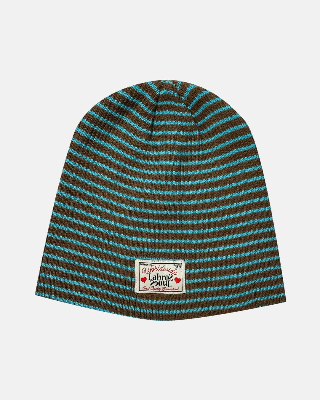 Stripe Short Beanie (Brown)