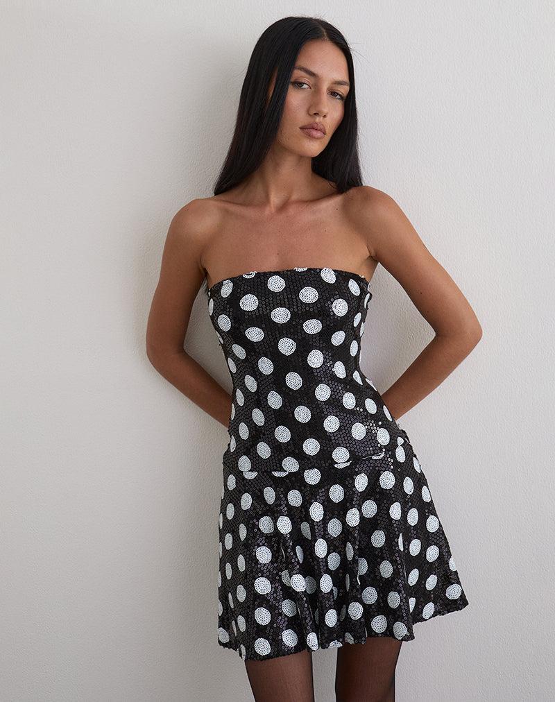 Pipo Mini Dress in Polka Sequin Monochrome - M