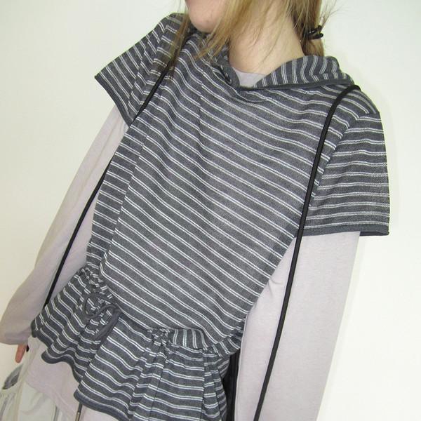 3MONTH American retro striped splicing hooded short-sleeved T-shirt