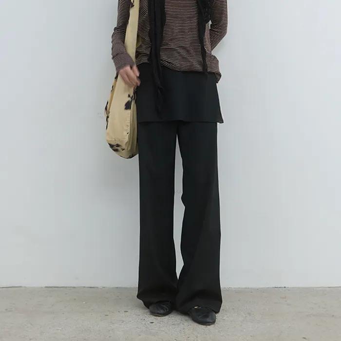 LAYERED WRAP SKIRT PANTS, BLACK