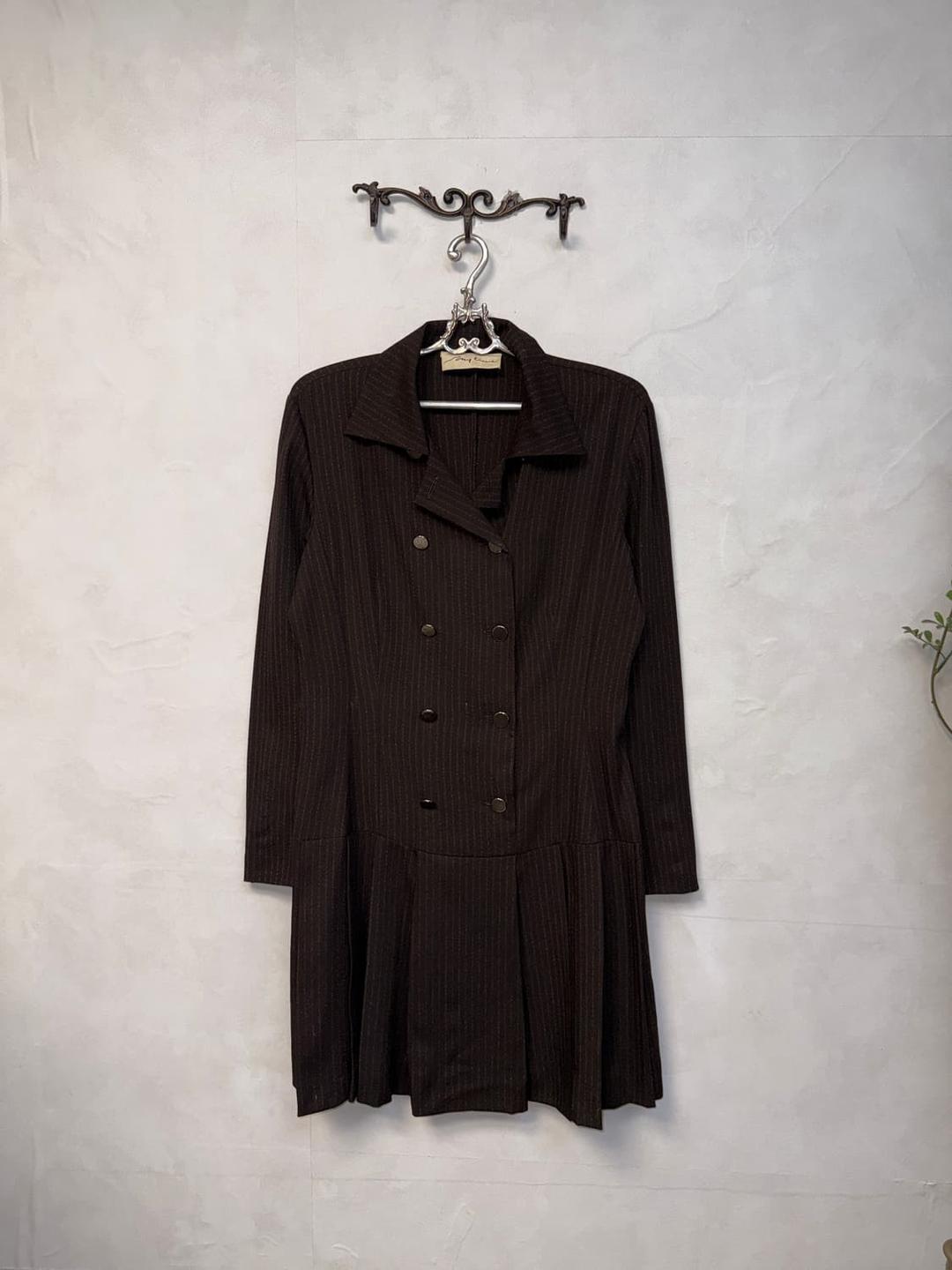 Brown double button stripe pleats ops | 후루츠패밀리