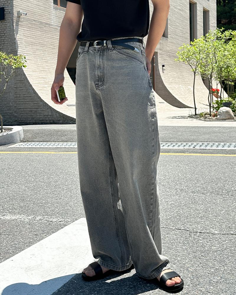 그레이 와이드 데님 팬츠