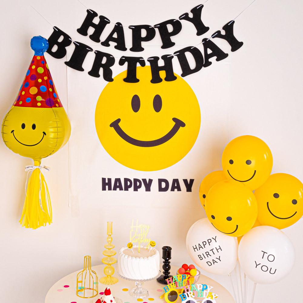 생일파티용품 풍선 생일 스마일 해피 포스터 세트