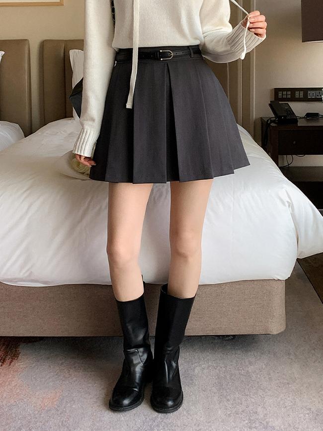 아뜨랑스 10만장 돌파✨ [기모추가/S~XL,벨트세트] 바지안감 주름 미니  스커트 겨울치마 핀턱미디스커트 데일리룩,데이트룩,캐주얼룩,출근룩,나들이룩,하객룩,면접룩,치마 sk6665