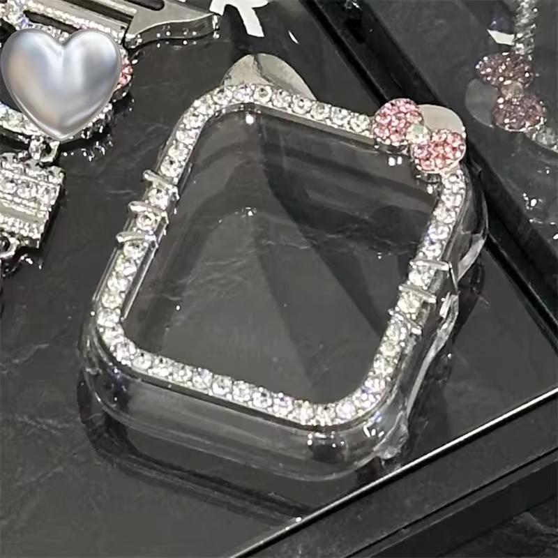 럭셔리 귀여운 새끼 고양이 고양이 다이아몬드 시계 케이스, 애플 워치 10, 9, 8, 7, 6, SE 5, 한국 소녀 클리어 커버, 아이워치 42mm, 46mm, 41mm, 40mm