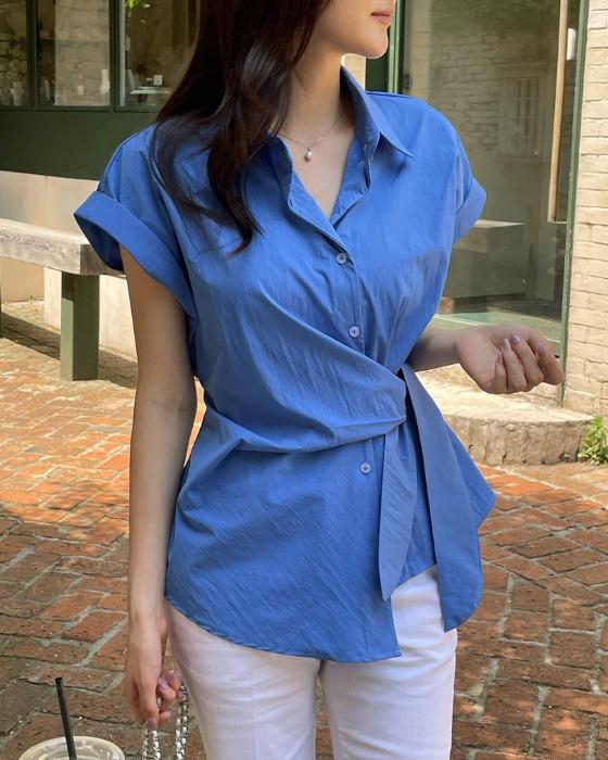 페일 리본 랩 카라 셔츠 블라우스