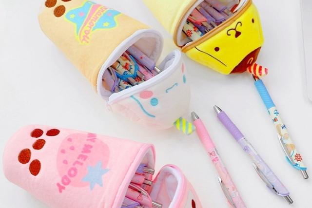 원형 산리오 파우치 필통 마이멜로디 쿠로미 폼폼푸린 시나모롤 볼펜 케이스 필기구 수납 정리