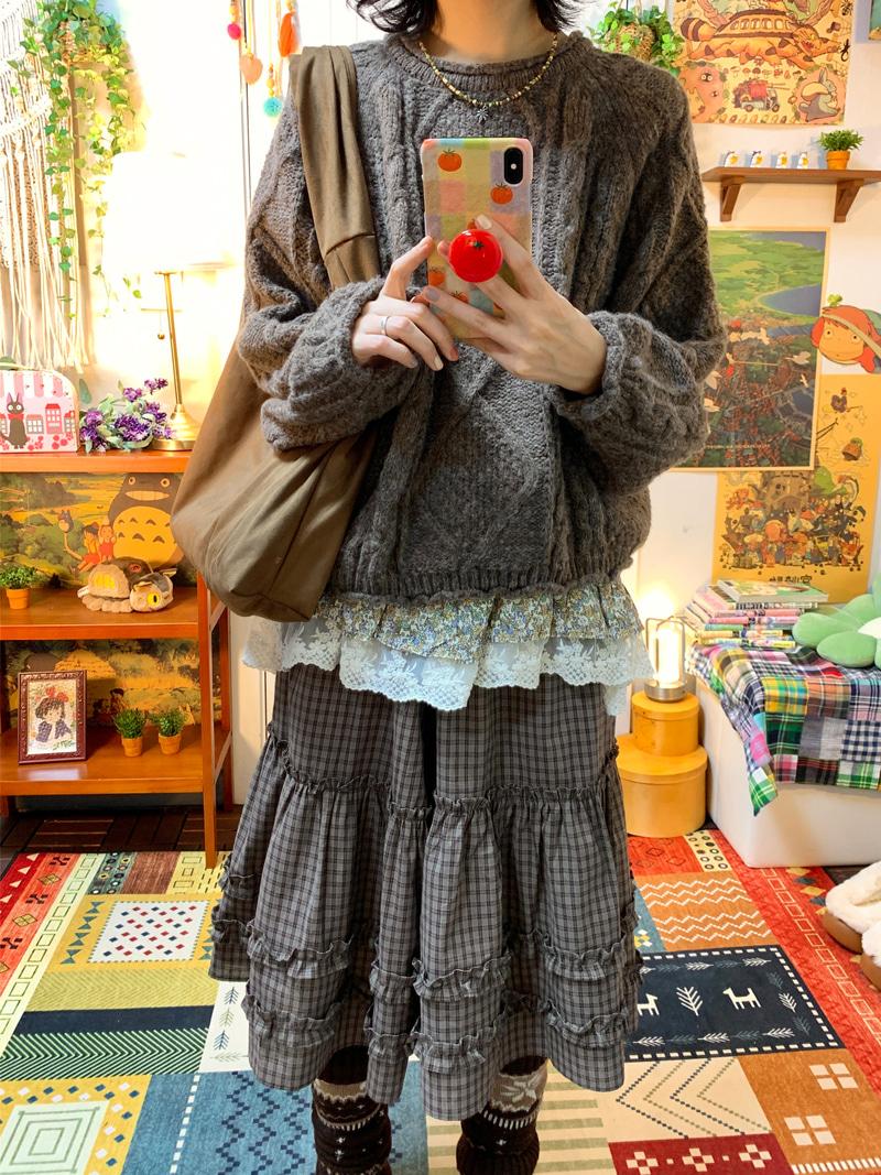 Yuki roll- up cable knit ( brown )