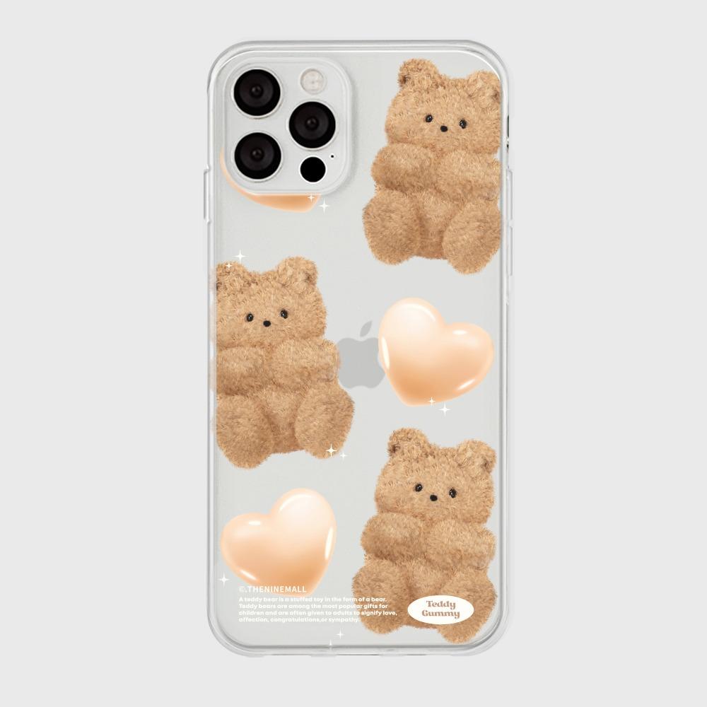 beige heart teddy gummy [클리어 폰케이스]아이폰케이스 아이폰 11 12 12미니 13 미니 엑스 프로 맥스 se2 케이스 핸드폰 갤럭시 커플 곰돌이 캐릭터 젤리 투명 변색 없는 투명하드