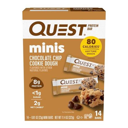 퀘스트뉴트리션 미니 바 초콜릿 칩 쿠키 도우 맛 14개입, 초콜릿 칩 쿠키 도..., 322g, 1개