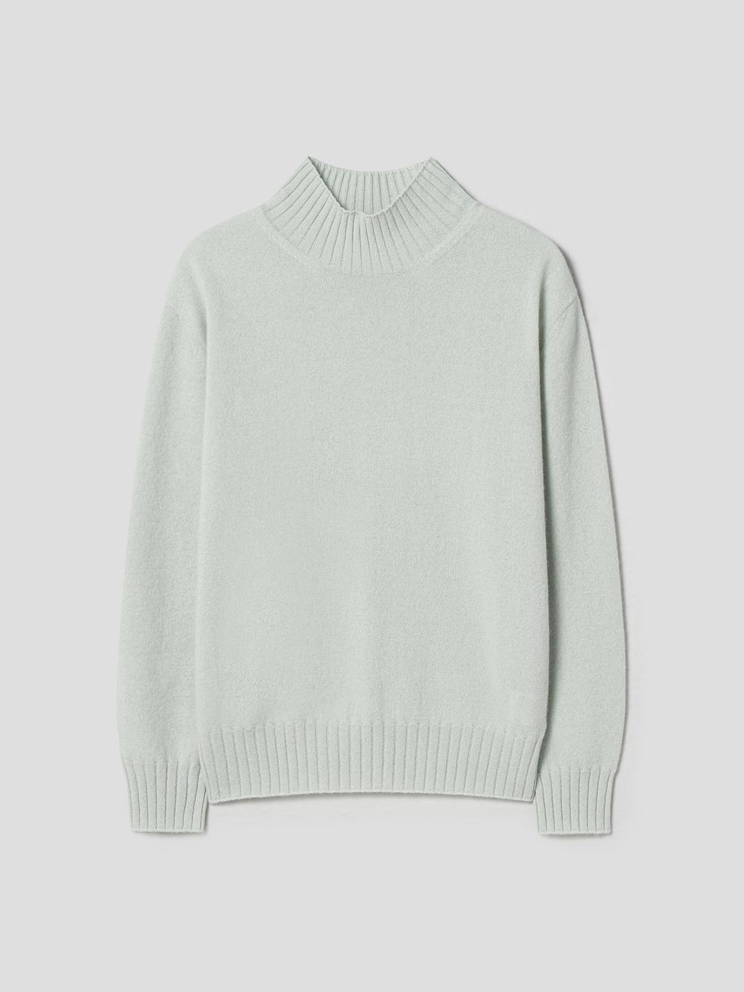 Cashmere Basic Knitting Mock Neck Pullover - Light Green