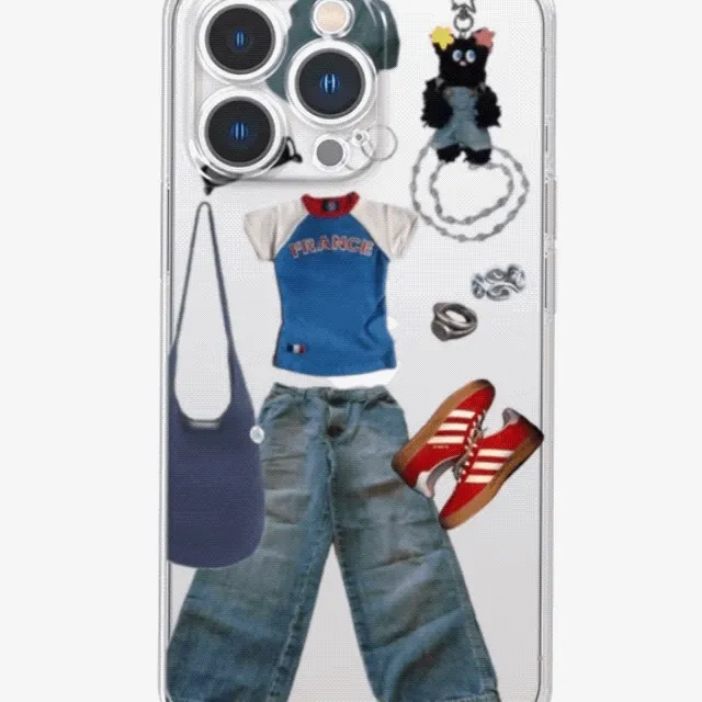 [해외] Y2K 패션 오늘의 착장 데일리 힙 유니크 키치 아이폰 전기종 가능 풀커버 투명 젤리 케이스