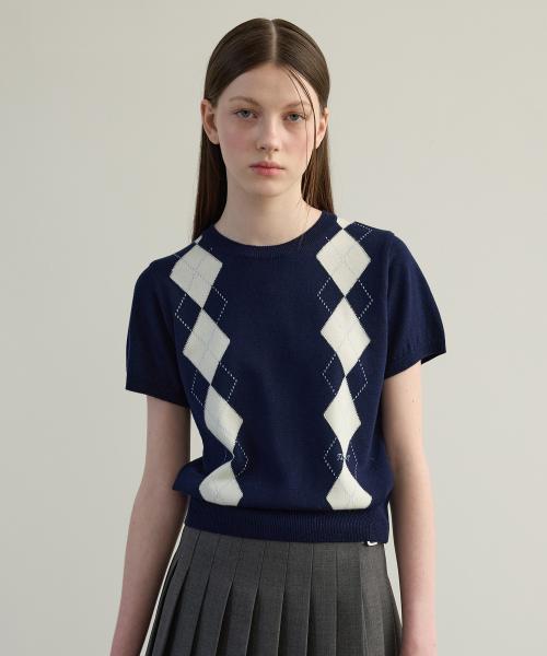 ARGYLE HALF KNIT PULLOVER NAVY