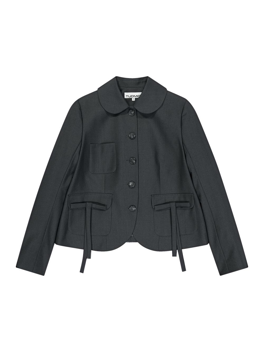 ROUND COLLAR RIBBON JACKET [CHARCOAL]
