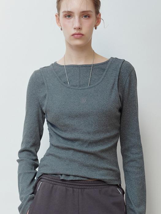 RIBBED DETAIL TOP & SLEEVELESS SET GR