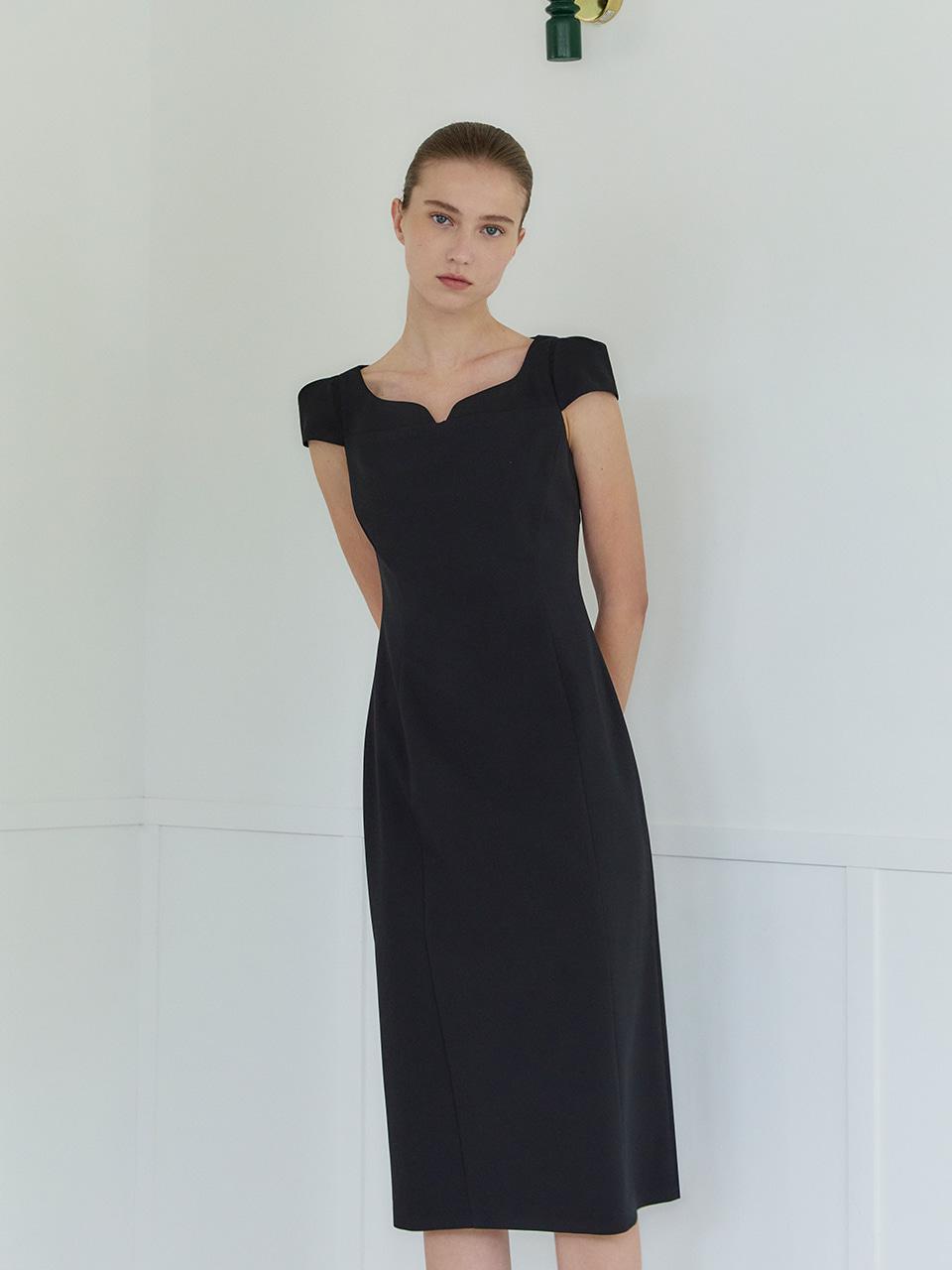 FOLDED CAP SLEEVE DRESS BLACK