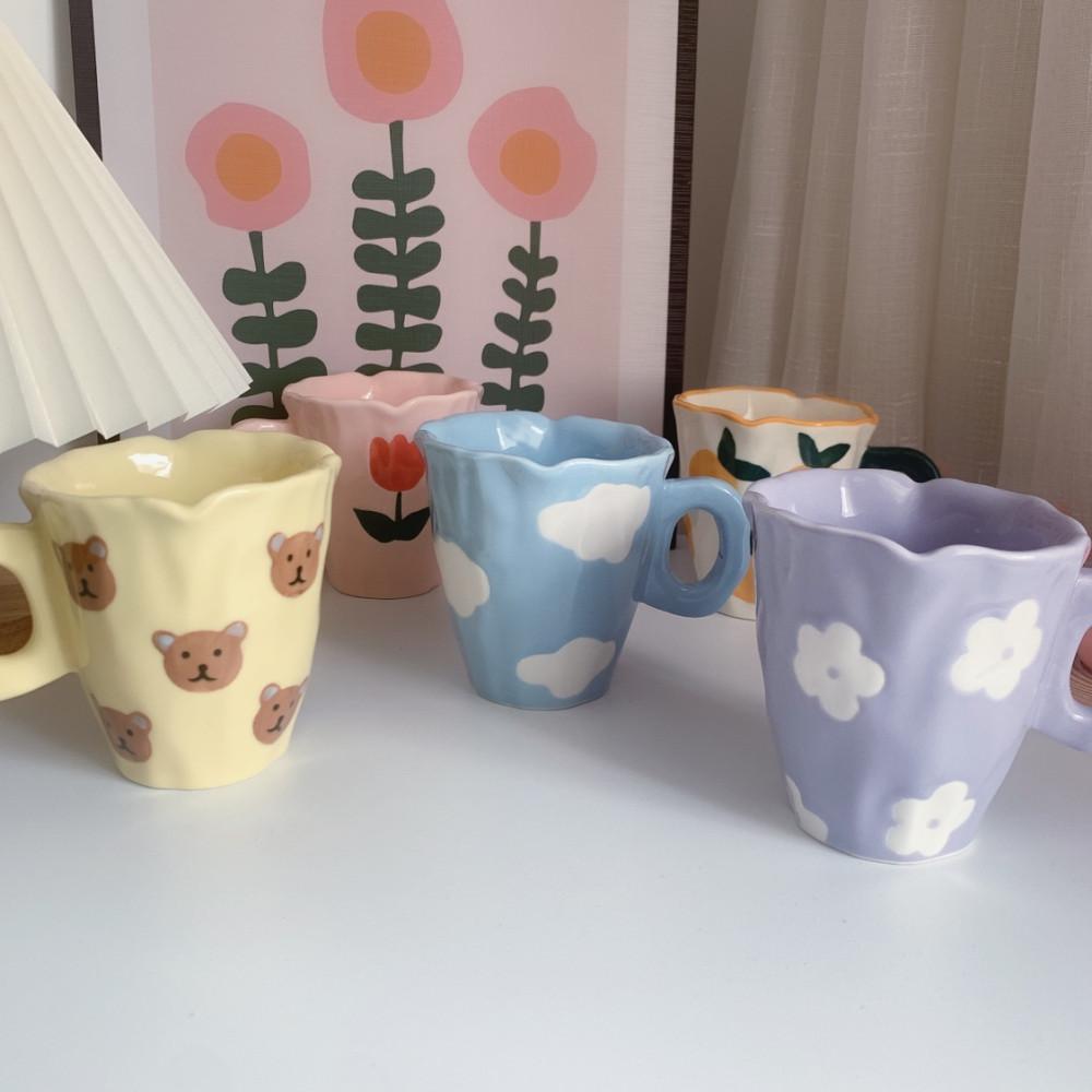 어글리 튤립 꽃 테디베어 체크 체리 머그컵 8color