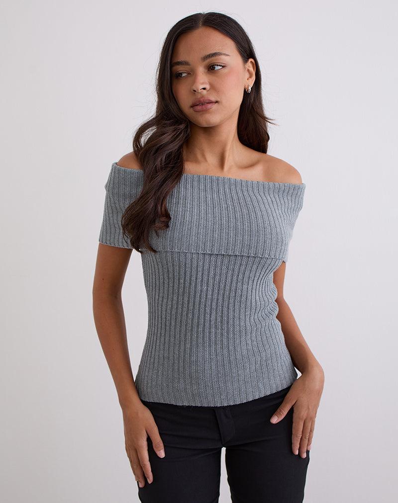 Fahari Foldover Top in Rib Knit Grey - S