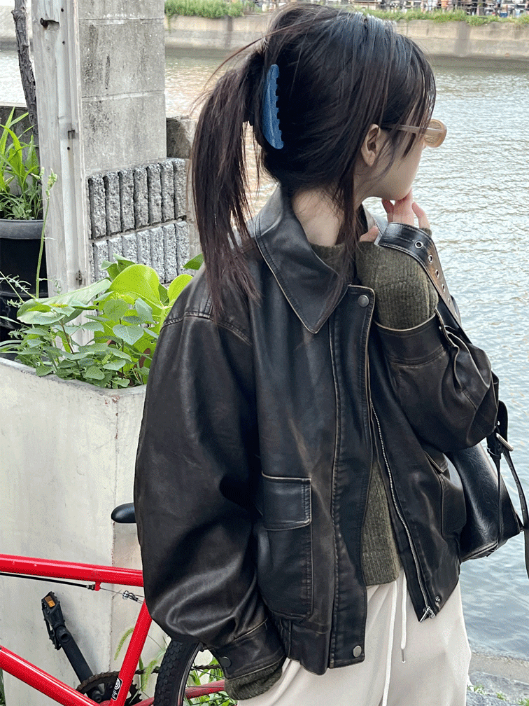 old brown leather blouson