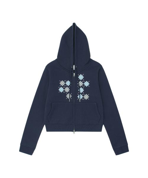 TCM argyle hooded zip-up (navy)