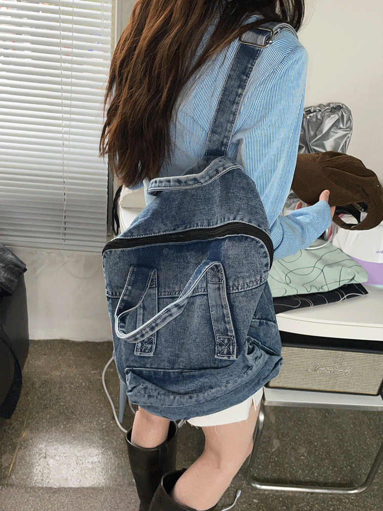 blue denim back pack