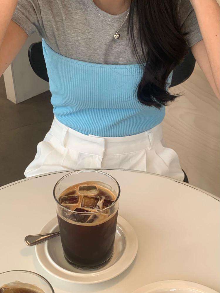 나인 니트 골지 튜브탑 크롭탑