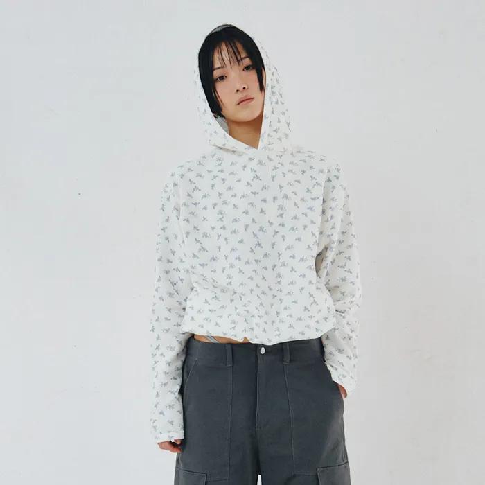 WAFFLE HOOD, FLORAL CREAM