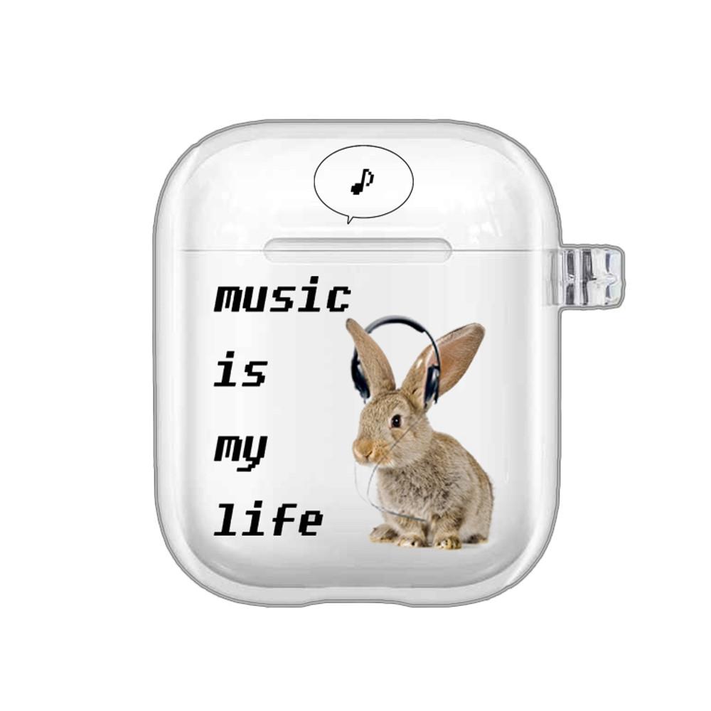 노래듣는 토끼 투명 하드 에어팟 케이스