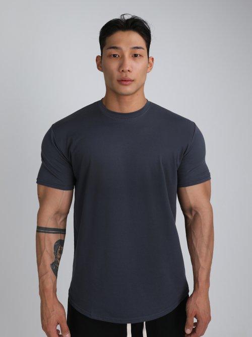 무지 쿨링 피마 머슬핏 반팔티 (먹색)