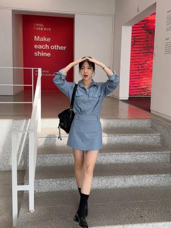 이런 상품 어때요? 실키 데님셔츠 미니 치마바지 셋업