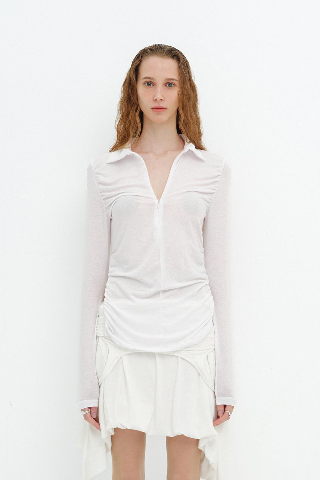 HALF ZIPPER COLLAR TOP / WHITE