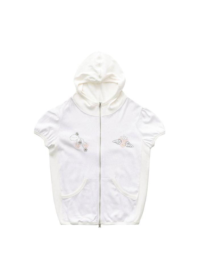 EMBROIDERED BERRY PUFF HOODIE IVORY