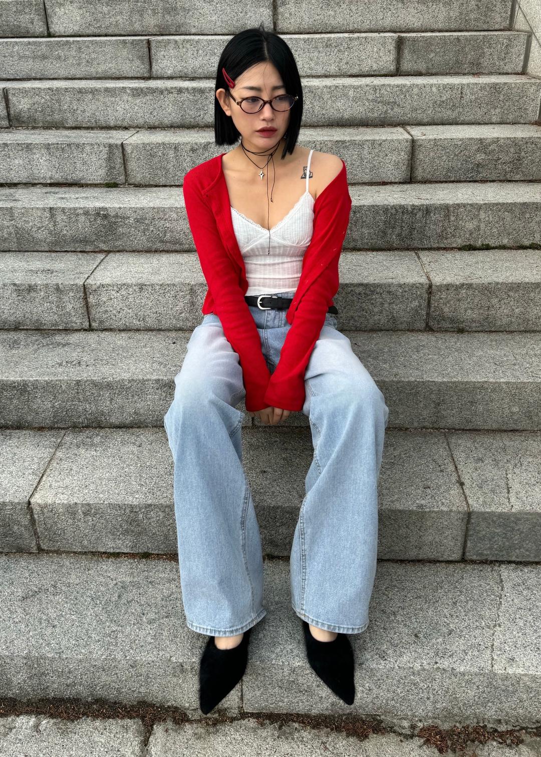 wide washing light denim