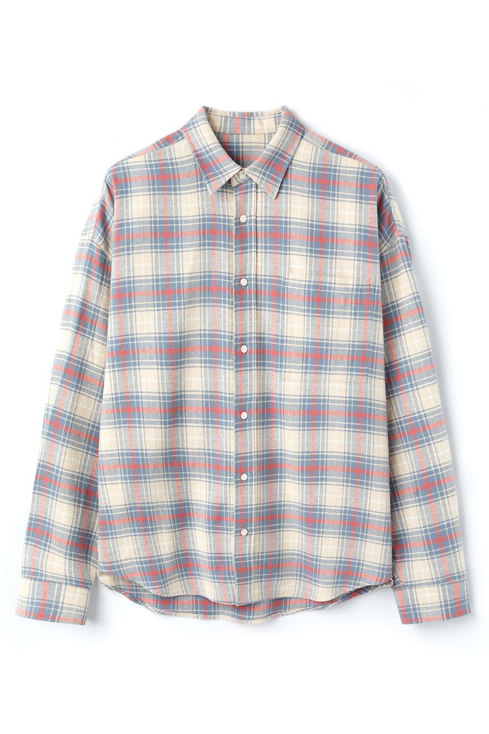 오버사이즈 플란넬 체크 셔츠 아이보리