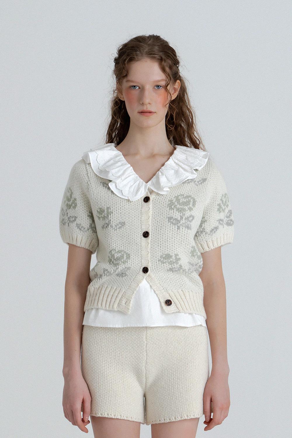 Rose half cardigan_ivory