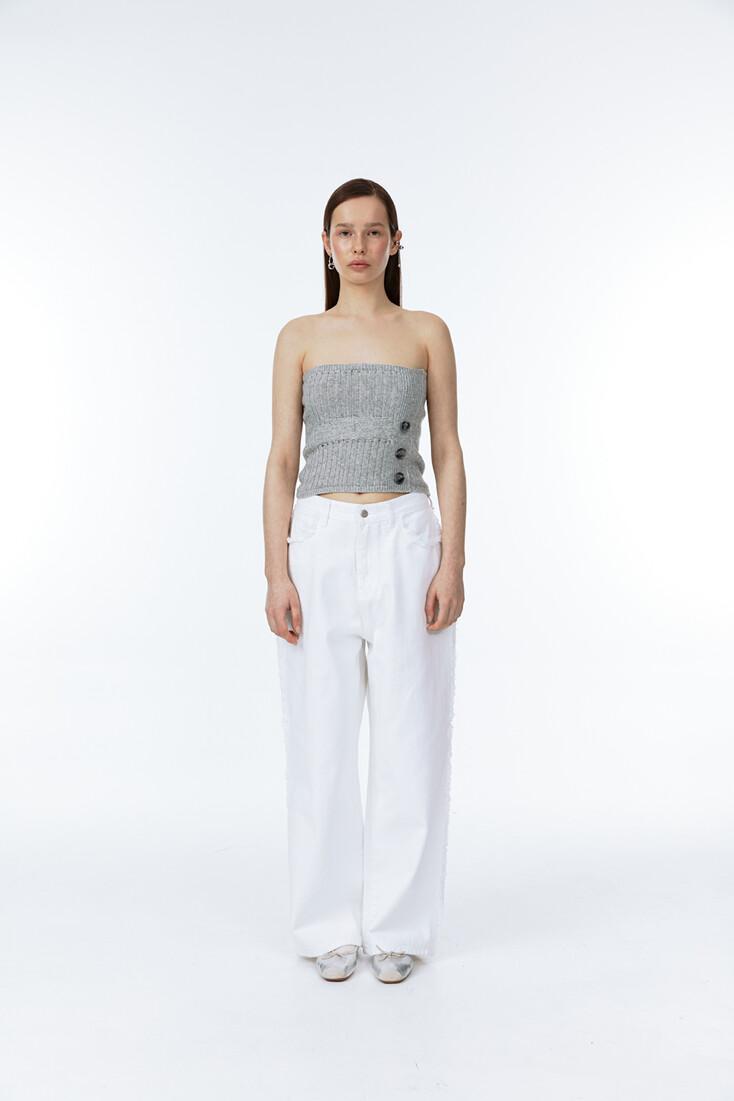 CASHMERE KNIT TUBE TOP [GREY]