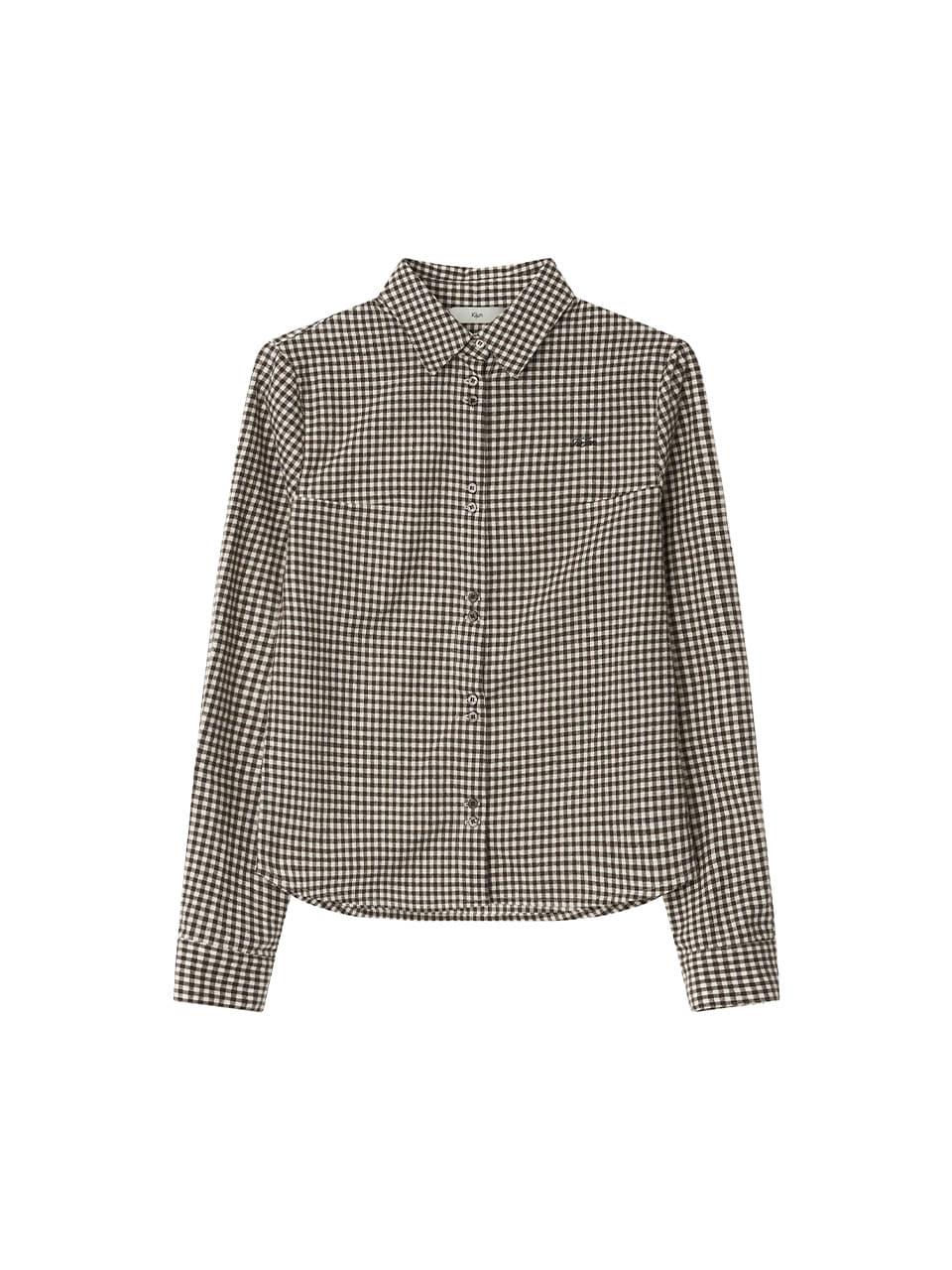 Twin Button Check Shirt Brown