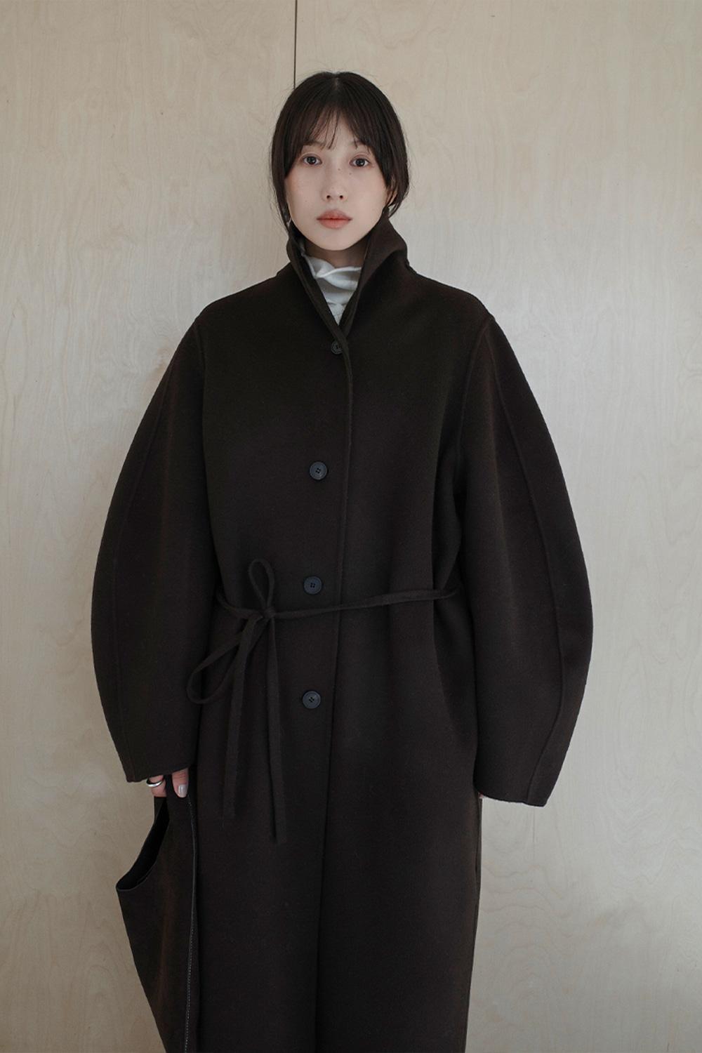 Balloon Sleeve Long Coat_Dark Brown