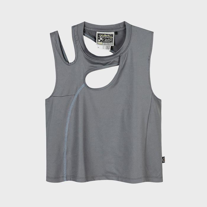 Curved Cutout Tank Top_11UUT553 CHARCOAL