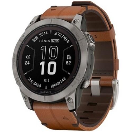 가민 피닉스 7 프로 사파이어 솔라 에디션 (티타늄 베젤과 체스트넛 가죽 밴드) (정품)