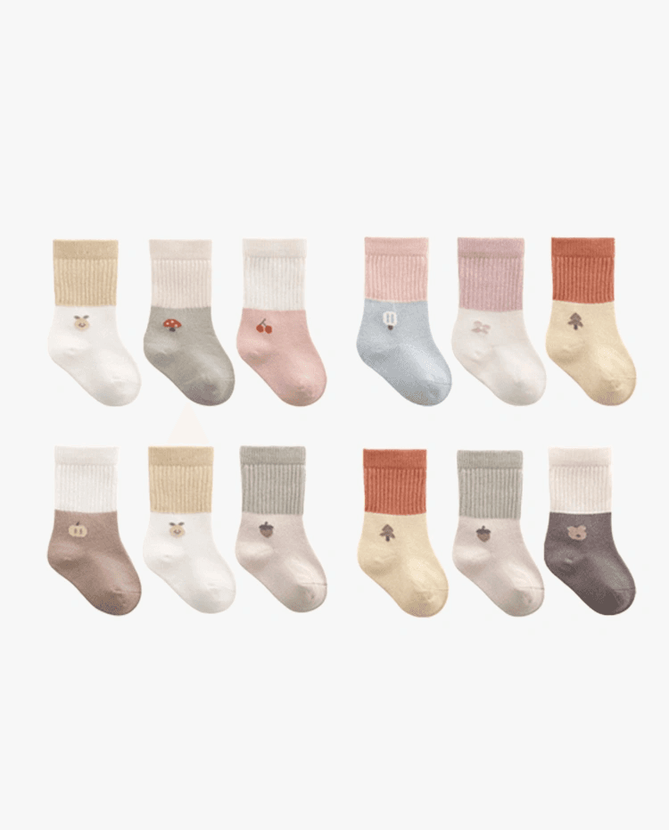 투톤 자가드 유아 긴목 양말 3종1세트(XS-L) 205109