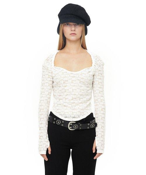 LACE SHOULDER SHIRRING TOP / IVORY