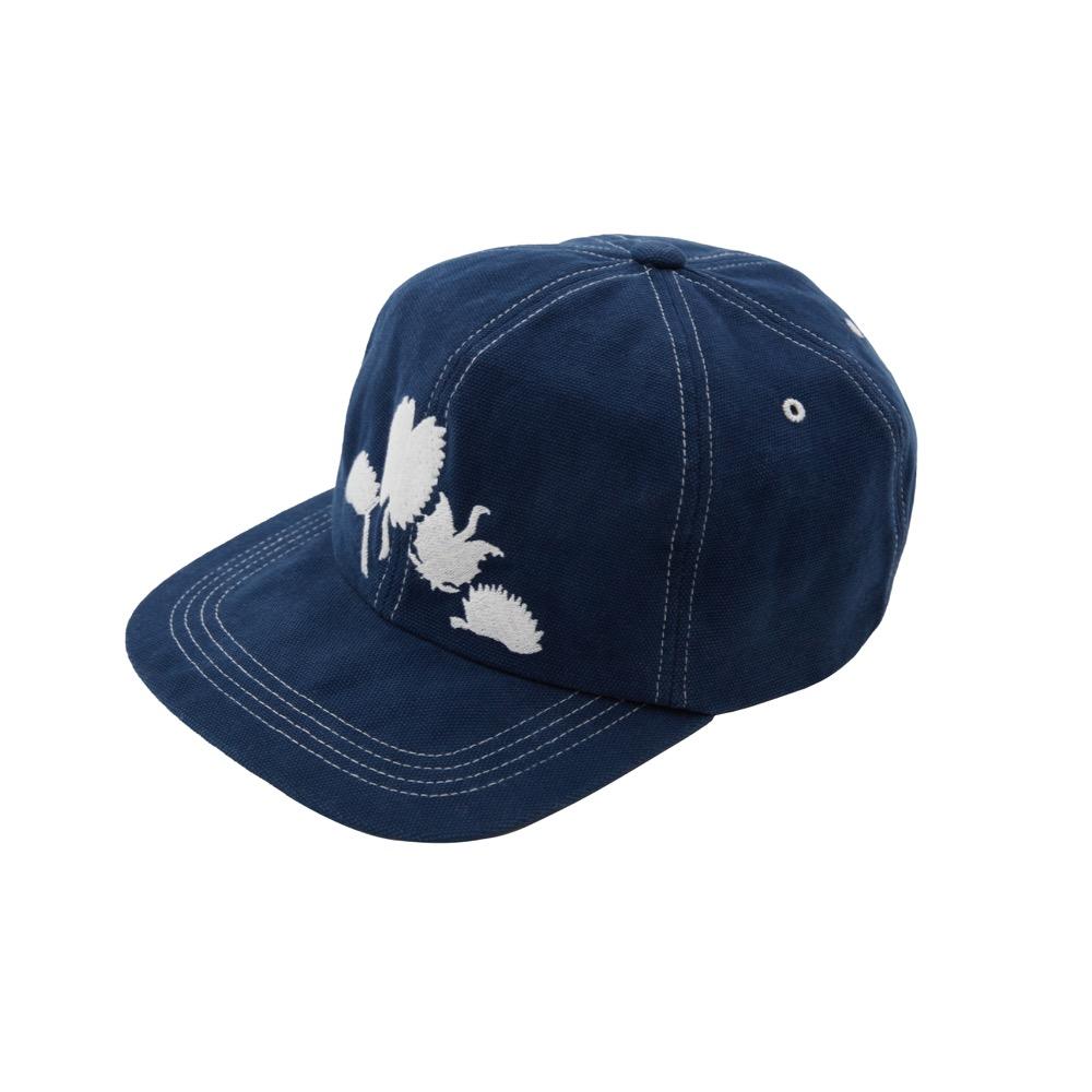 Flower embroidered Cap- Indigo