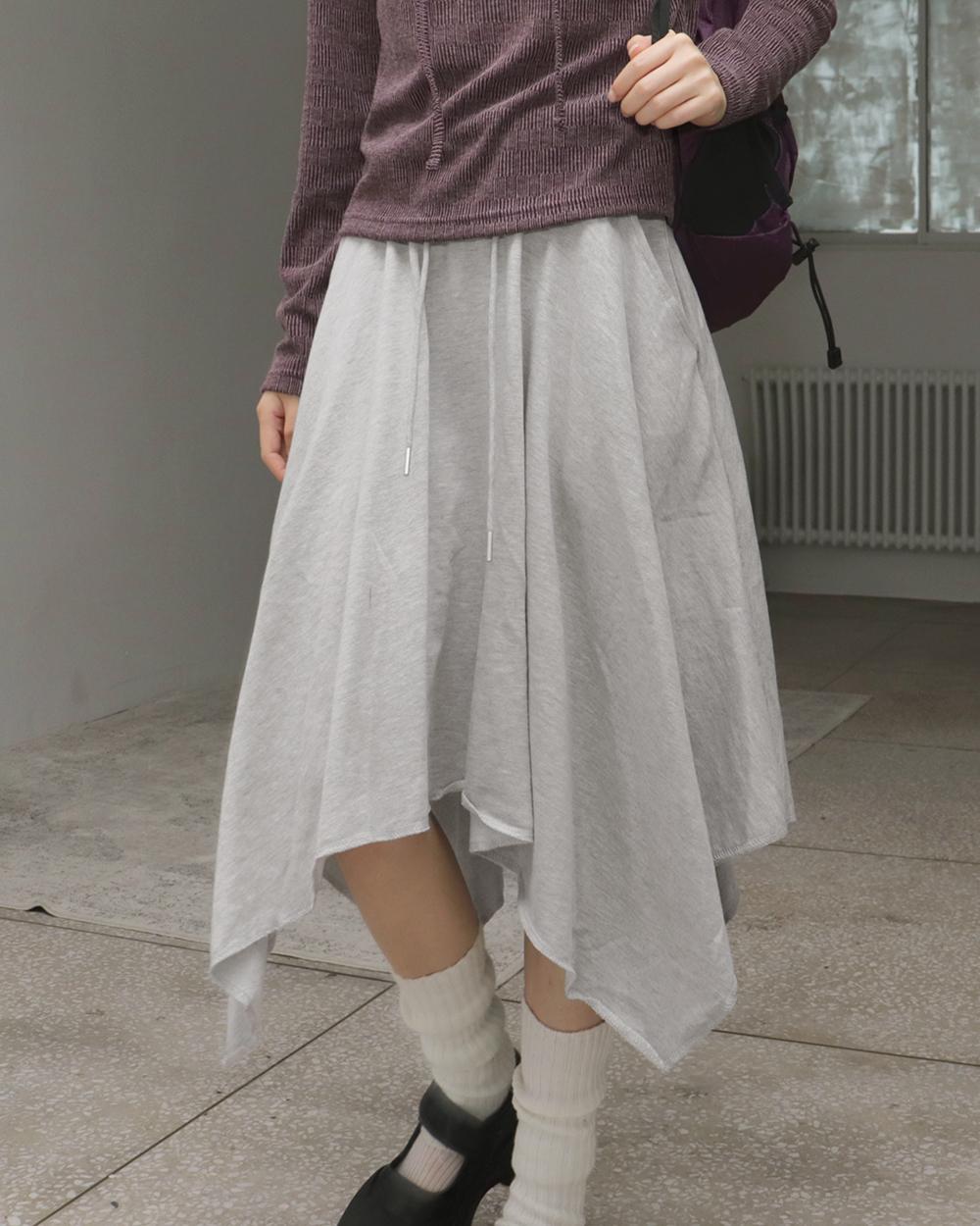 원더원더 [MADE/2col👗] 딜리 쭈리 배색 언발 A라인 레이어드 미디 스커트