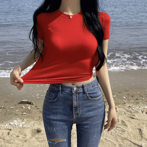 [1만장 돌파] 쫀득 스판 라운드넥 반팔 크롭 티셔츠