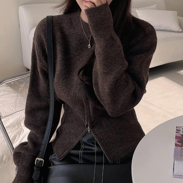 밑단 트임 지퍼 반목 니트 N-1056