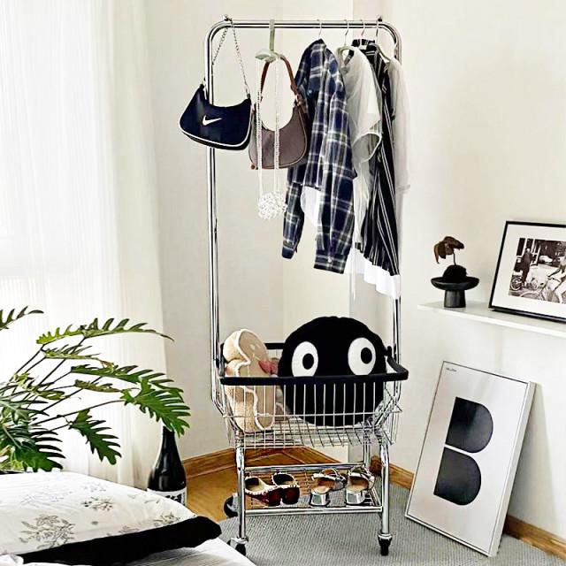 철제 이동식 옷수납 매장 카페 파이프 시스템행거 HTAP 모던미드센추리