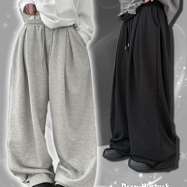 [남녀공용/스트링] 딥 핀턱  와이드 롱팬츠