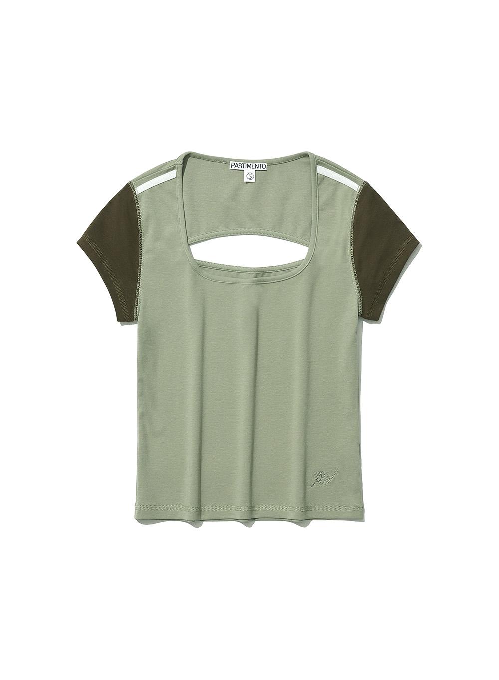 [WOMEN] CUT-OUT SCOOPNECK SHORT SLEEVE TEE_KHAKI